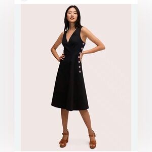 Kate Spade Elegant Black Crisscross Sleeveless Buttons Down the Side Dress